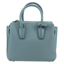 MCM Hand Bag Leather 2way Light Blue Silver Auth BA11118V-2