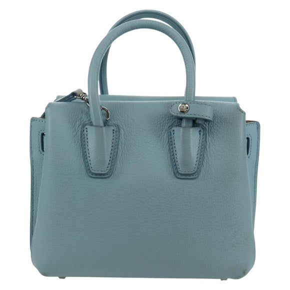MCM Hand Bag Leather 2way Light Blue Silver Auth BA11118V