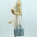 MCM Hand Bag Leather 2way Light Blue Silver Auth BA11118V-34
