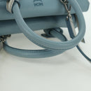 MCM Hand Bag Leather 2way Light Blue Silver Auth BA11118V-7