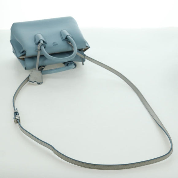 MCM Hand Bag Leather 2way Light Blue Silver Auth BA11118V