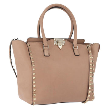 VALENTINO Rock studs Hand Bag Leather 2way Pink Gold Auth BA11122