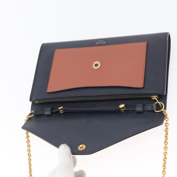 CELINE Trifold Wallet Chain Bag Leather Multicolor Gold Auth BA11127