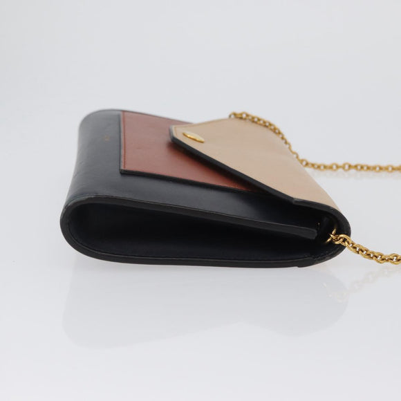 CELINE Trifold Wallet Chain Bag Leather Multicolor Gold Auth BA11127