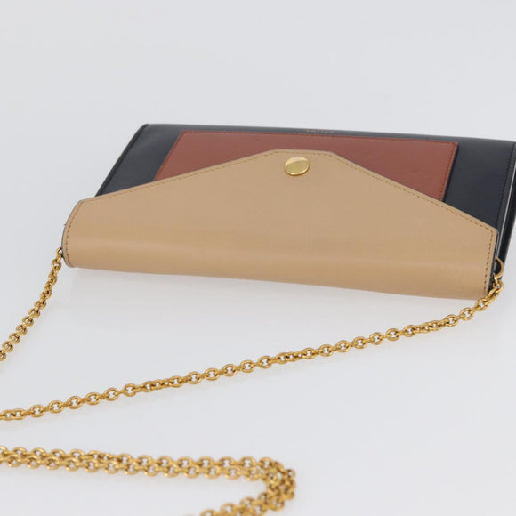 CELINE Trifold Wallet Chain Bag Leather Multicolor Gold Auth BA11127