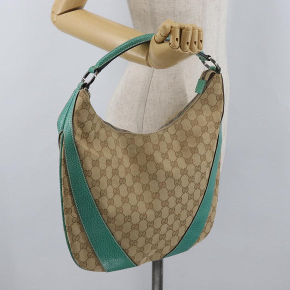 GUCCI GG Canvas Schoudertas Beige Mintgroen Zilver 124357 Auth BA11129