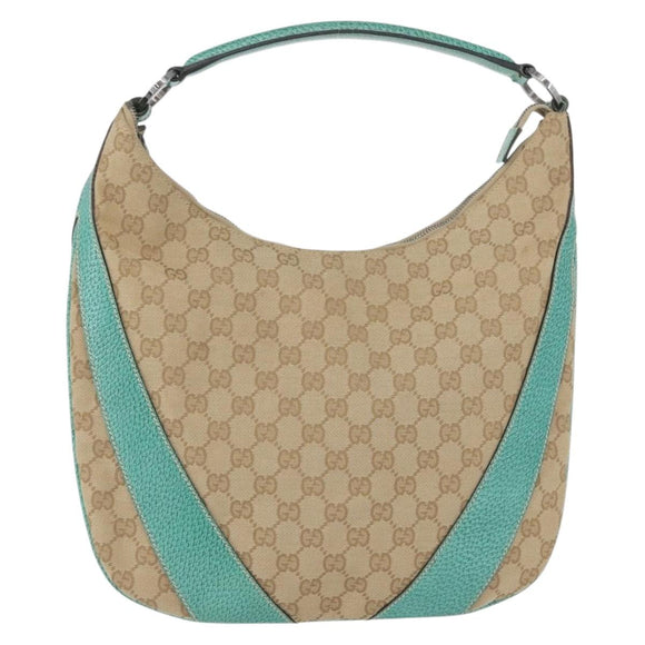 GUCCI GG Canvas Schoudertas Beige Mintgroen Zilver 124357 Auth BA11129