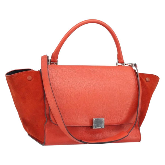 CELINE Trapeze Hand Bag Leather 2way Red Silver Auth BA11130