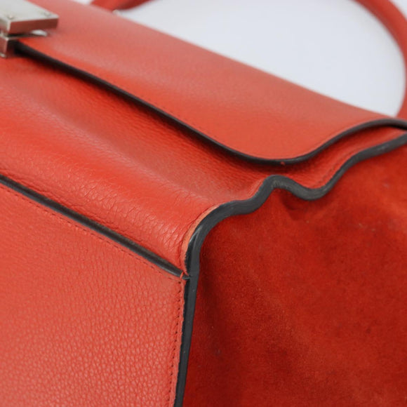 CELINE Trapeze Hand Bag Leather 2way Red Silver Auth BA11130
