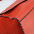 CELINE Trapeze Hand Bag Leather 2way Red Silver Auth BA11130-13
