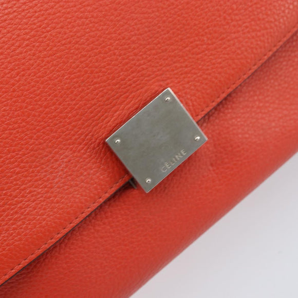 CELINE Trapeze Hand Bag Leather 2way Red Silver Auth BA11130
