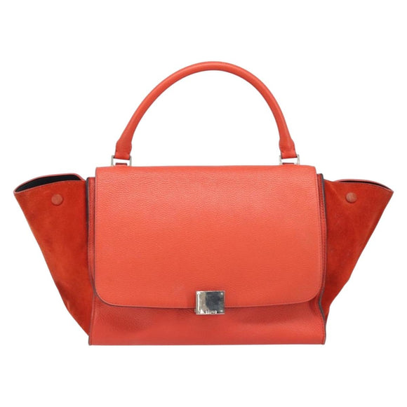 CELINE Trapeze Hand Bag Leather 2way Red Silver Auth BA11130