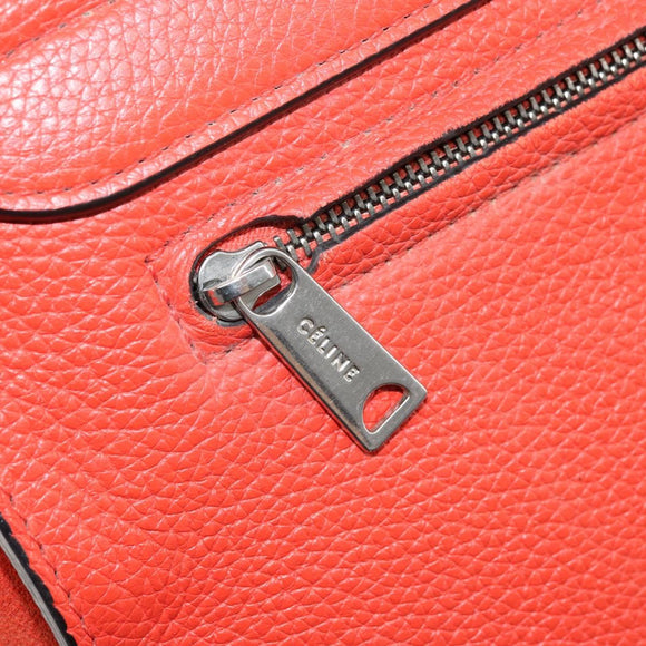 CELINE Trapeze Hand Bag Leather 2way Red Silver Auth BA11130