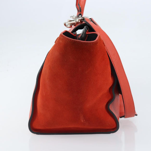 CELINE Trapeze Hand Bag Leather 2way Red Silver Auth BA11130