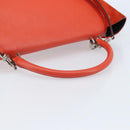 CELINE Trapeze Hand Bag Leather 2way Red Silver Auth BA11130-7