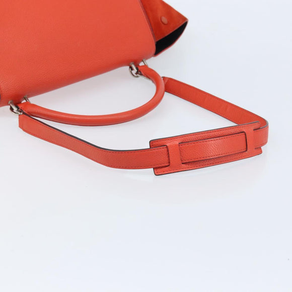 CELINE Trapeze Hand Bag Leather 2way Red Silver Auth BA11130