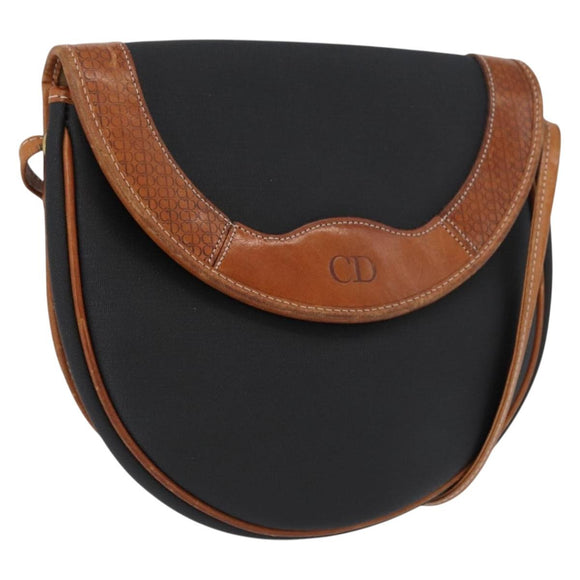 Christian Dior Shoulder Bag Coated Canvas Black Gold Auth BA11133