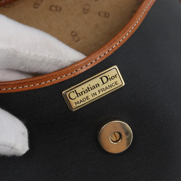 Christian Dior Shoulder Bag Coated Canvas Black Gold Auth BA11133