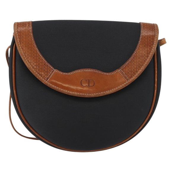 Christian Dior Shoulder Bag Coated Canvas Black Gold Auth BA11133