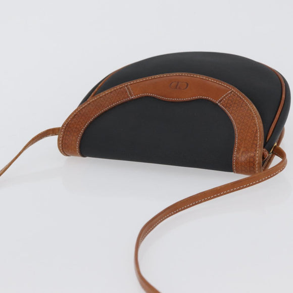 Christian Dior Shoulder Bag Coated Canvas Black Gold Auth BA11133