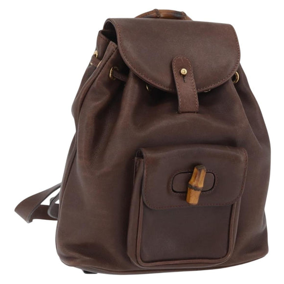 GUCCI Bamboo Backpack Leather Brown Gold 003 2058 0030 Auth BA11134