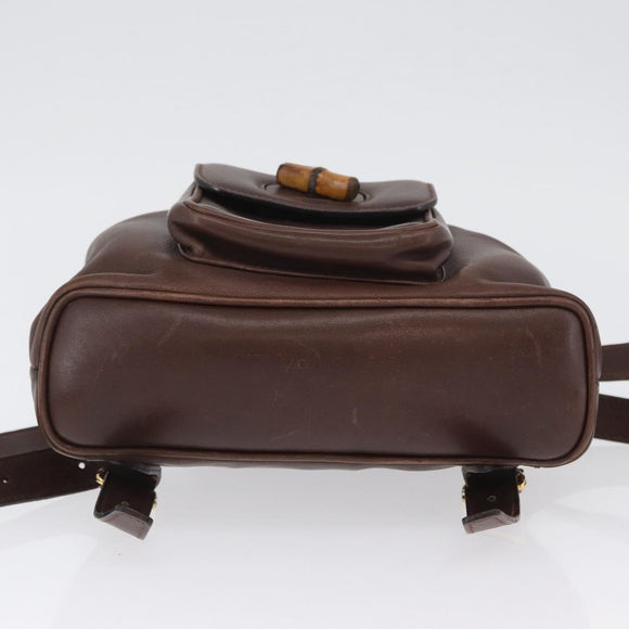 GUCCI Bamboo Backpack Leather Brown Gold 003 2058 0030 Auth BA11134