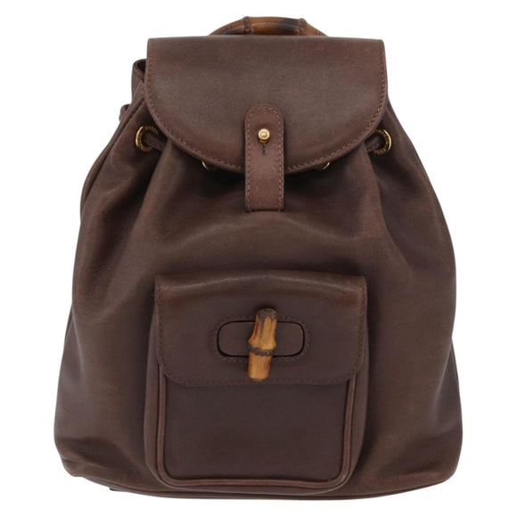 GUCCI Bamboo Backpack Leather Brown Gold 003 2058 0030 Auth BA11134