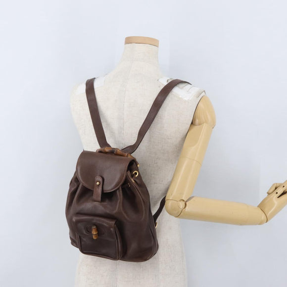GUCCI Bamboo Backpack Leather Brown Gold 003 2058 0030 Auth BA11134