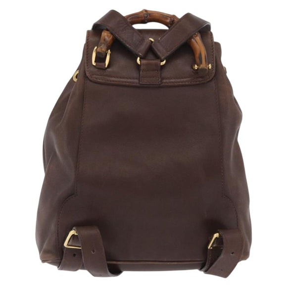 GUCCI Bamboo Backpack Leather Brown Gold 003 2058 0030 Auth BA11134
