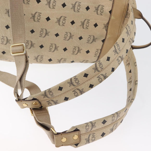 MCM Logogram Vicetos Backpack PVC Leather Beige Gold Silver Auth BA11136