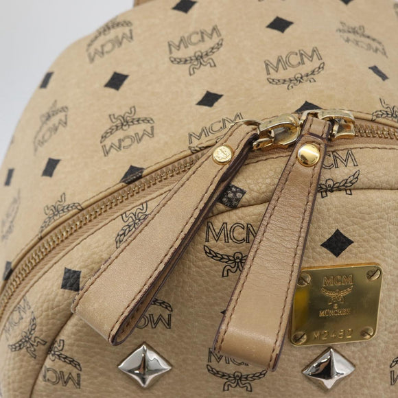 MCM Logogram Vicetos Backpack PVC Leather Beige Gold Silver Auth BA11136