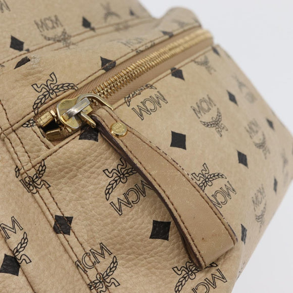 MCM Logogram Vicetos Backpack PVC Leather Beige Gold Silver Auth BA11136