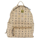 MCM Logogram Vicetos Backpack PVC Leather Beige Gold Silver Auth BA11136-2