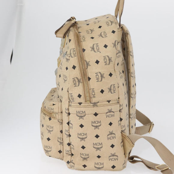 MCM Logogram Vicetos Backpack PVC Leather Beige Gold Silver Auth BA11136