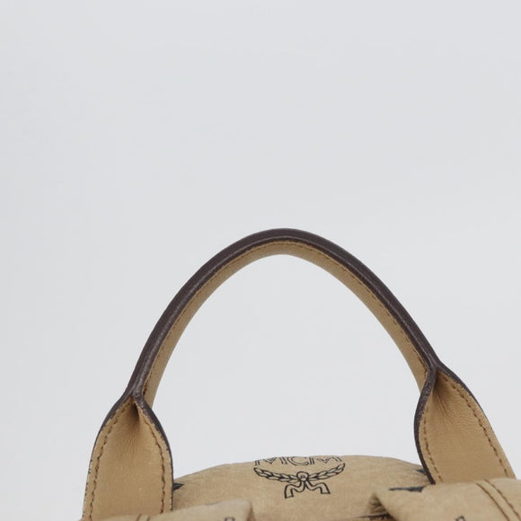 MCM Logogram Vicetos Backpack PVC Leather Beige Gold Silver Auth BA11136