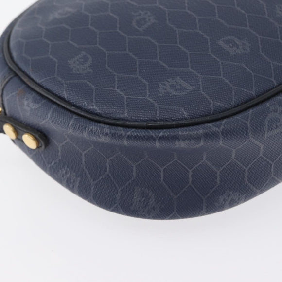 Christian Dior Honeycomb Canvas Schoudertas PVC Donkerblauw Goud Auth BA11145