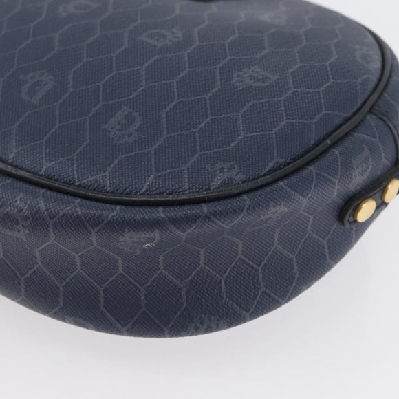 Christian Dior Honeycomb Canvas Schoudertas PVC Donkerblauw Goud Auth BA11145