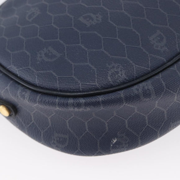 Christian Dior Honeycomb Canvas Schoudertas PVC Donkerblauw Goud Auth BA11145