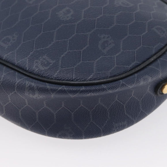 Christian Dior Honeycomb Canvas Schoudertas PVC Donkerblauw Goud Auth BA11145