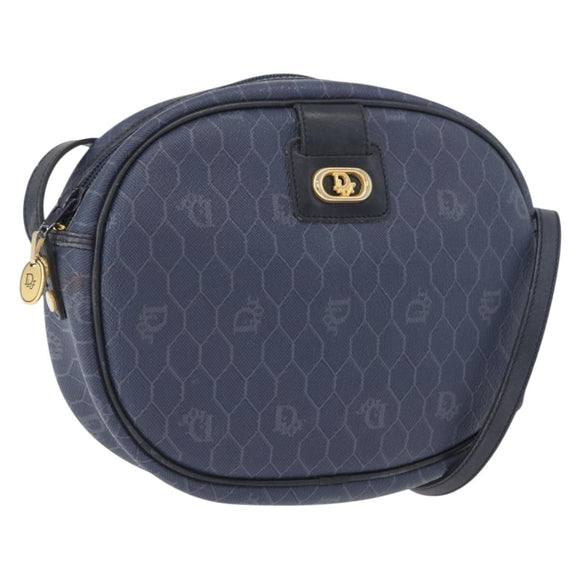 Christian Dior Honeycomb Canvas Schoudertas PVC Donkerblauw Goud Auth BA11145