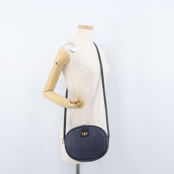 Christian Dior Honeycomb Canvas Schoudertas PVC Donkerblauw Goud Auth BA11145