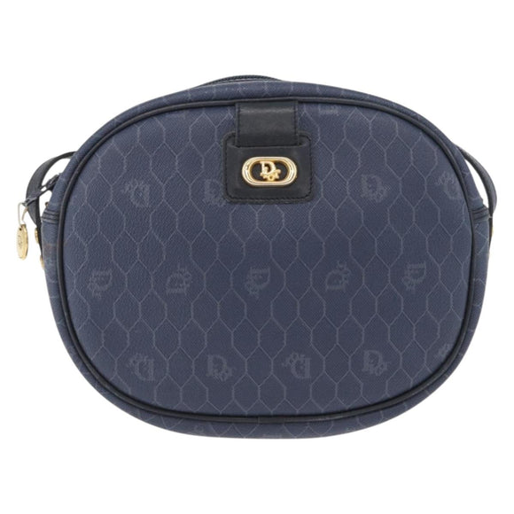 Christian Dior Honeycomb Canvas Schoudertas PVC Donkerblauw Goud Auth BA11145