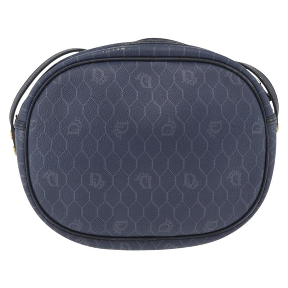 Christian Dior Honeycomb Canvas Schoudertas PVC Donkerblauw Goud Auth BA11145