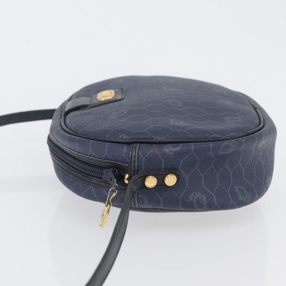 Christian Dior Honeycomb Canvas Schoudertas PVC Donkerblauw Goud Auth BA11145