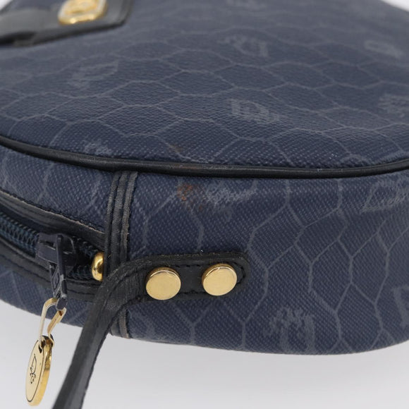 Christian Dior Honeycomb Canvas Schoudertas PVC Donkerblauw Goud Auth BA11145