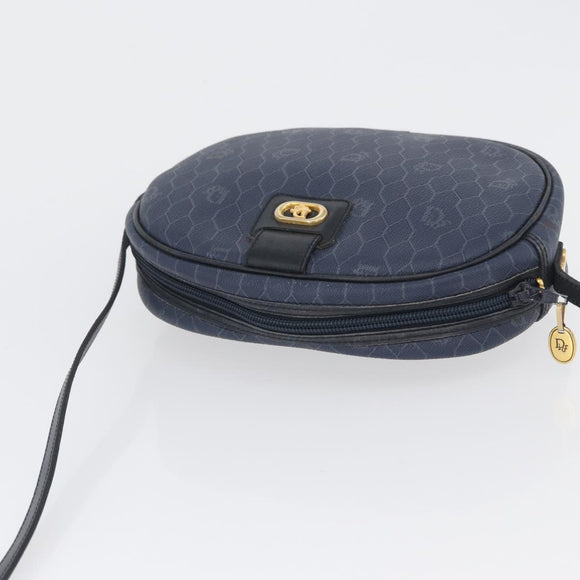Christian Dior Honeycomb Canvas Schoudertas PVC Donkerblauw Goud Auth BA11145