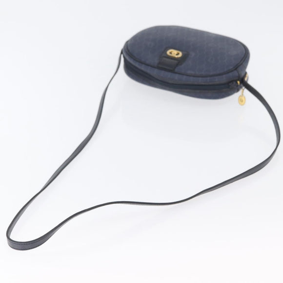 Christian Dior Honeycomb Canvas Schoudertas PVC Donkerblauw Goud Auth BA11145