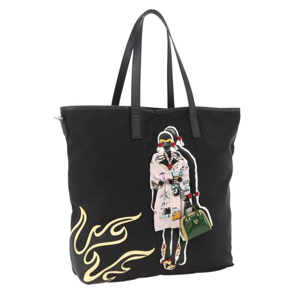 PRADA Tote Bag Nylon Black Silver Auth BA11146V