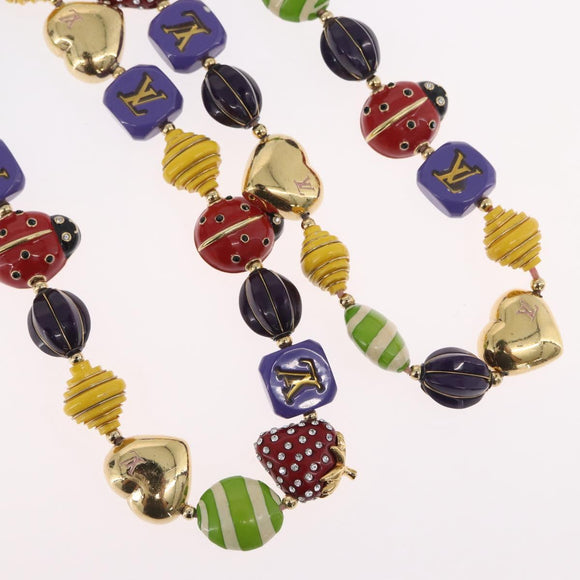 LOUIS VUITTON Brasserie Phrase Necklace Metal Multicolor LV Auth BA11148V