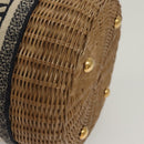 Christian Dior Oblique Wicker Shoulder Bag Rattan Navy Brown gold Auth BA1114AM-8